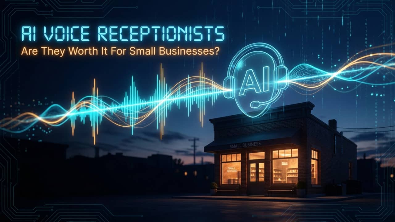Bespoke SEO Clicks Pro illustration of an AI voice receptionist handling small-business enquiries.