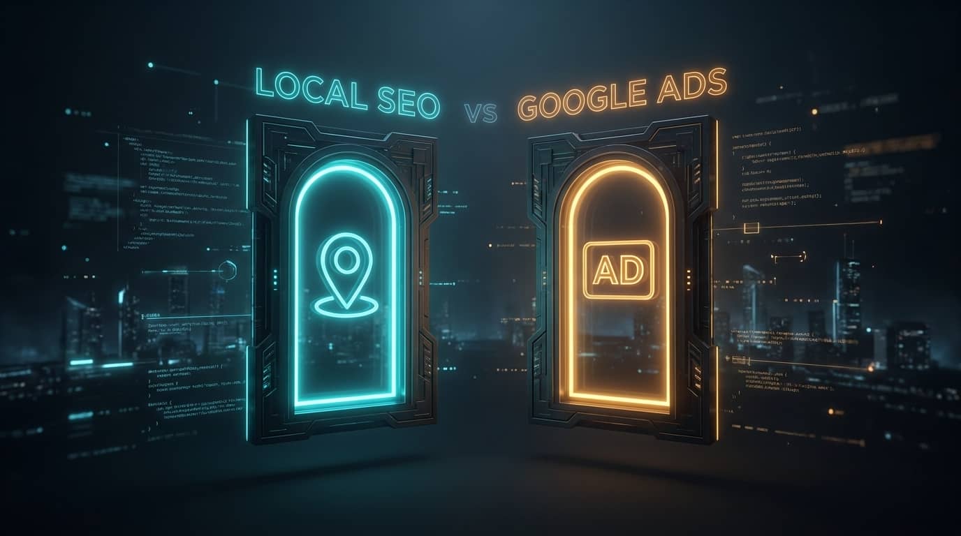 Bespoke SEO Clicks Pro visual comparing local SEO with paid Google Ads.