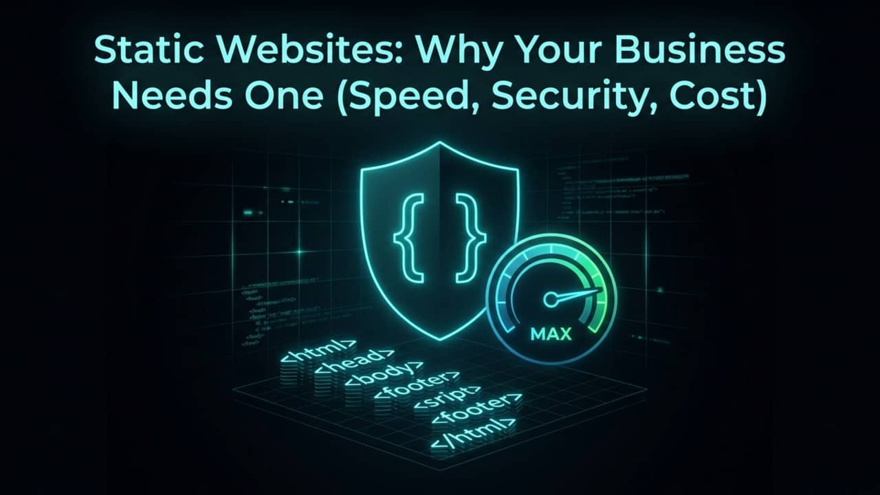 Bespoke SEO Clicks Pro illustration explaining the speed, security and simplicity of static websites.