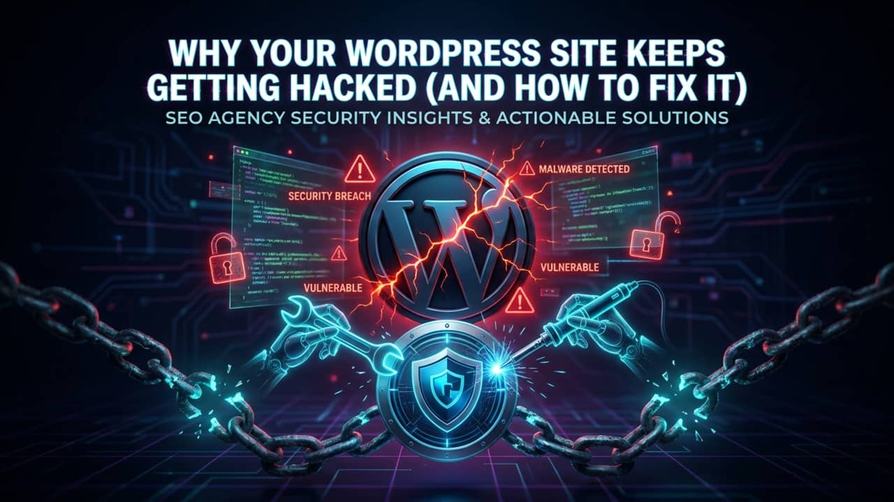 Bespoke SEO Clicks Pro WordPress security visual showing common vulnerability and malware signals.