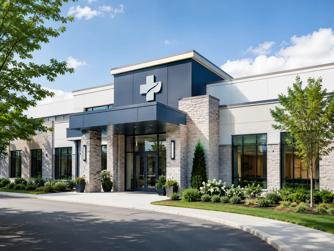 Modern private healthcare practice building exterior