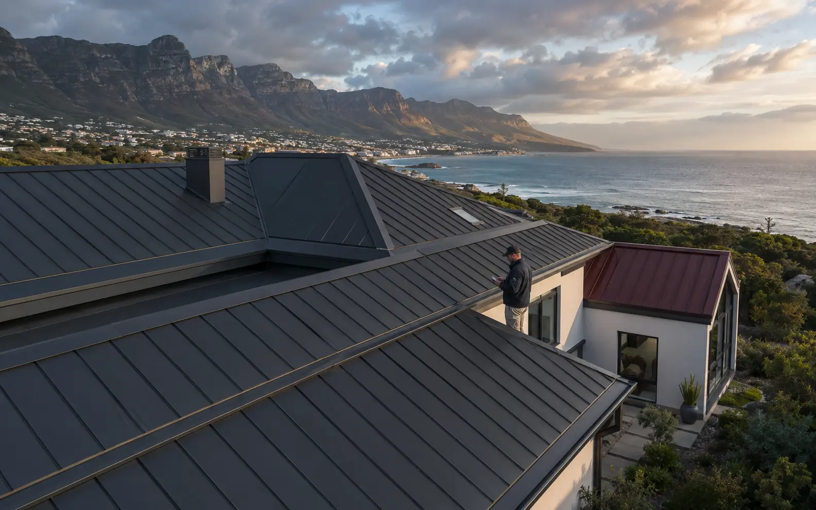 Modern charcoal standing-seam metal roof
