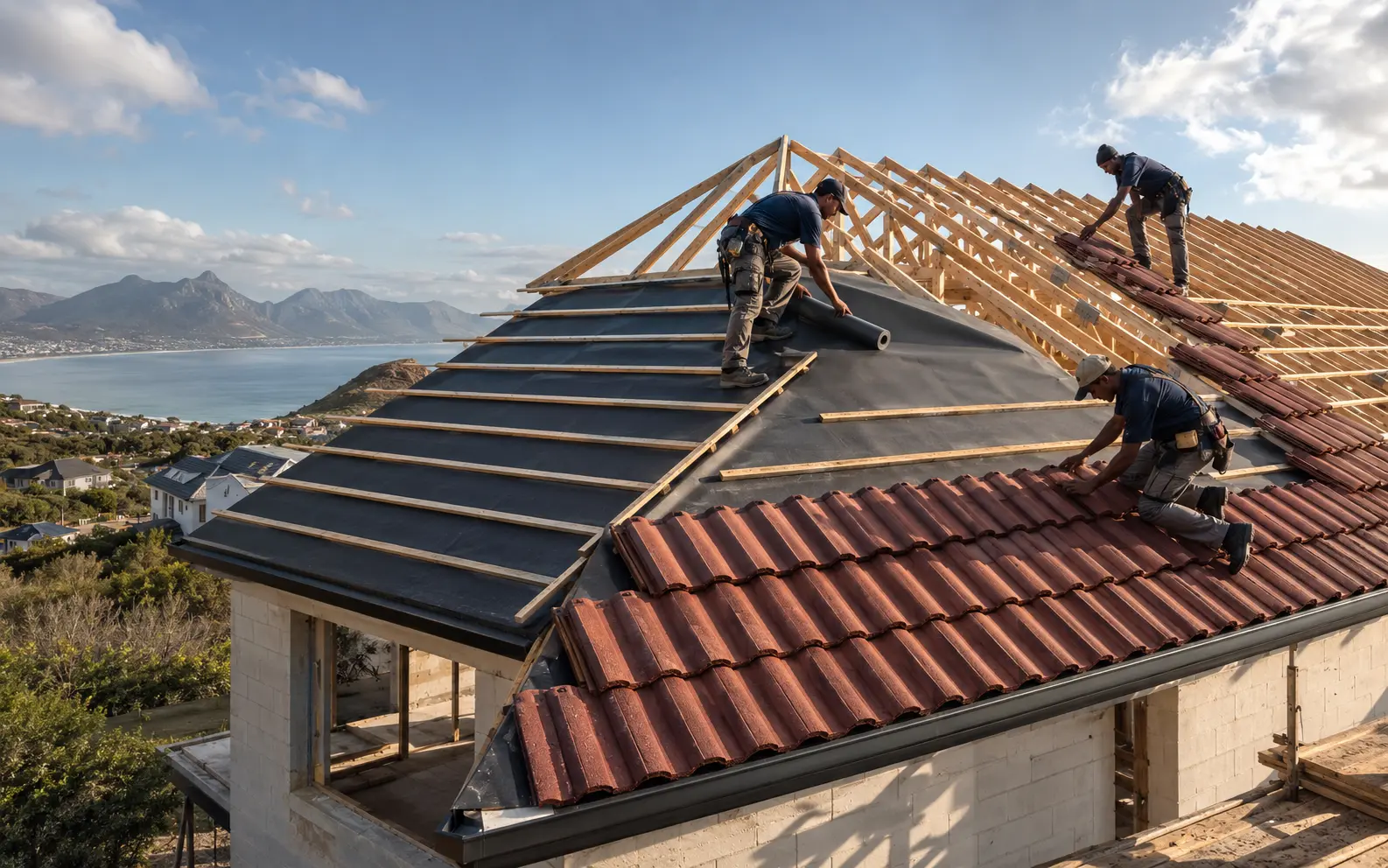 A complete new roof being constructed beside False Bay