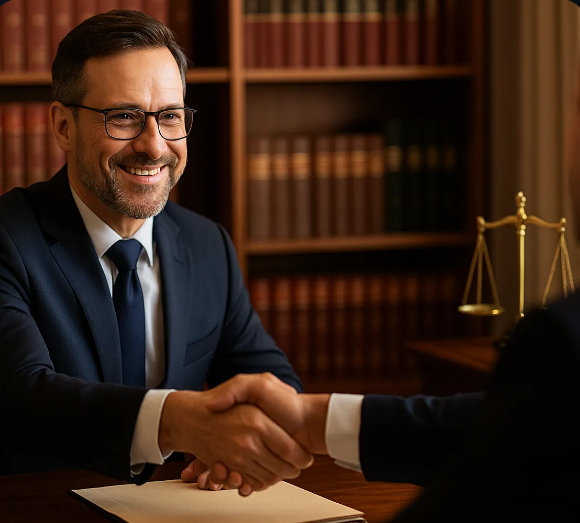 A Becker Law attorney meeting with a client