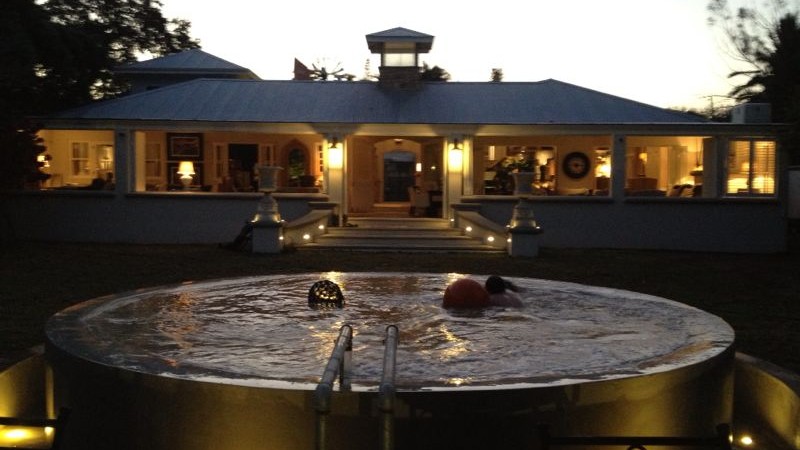 Completed Jesjo coastal home and pool at night