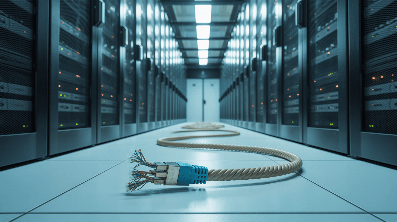 Data center server racks with networking cables, representing SEO Clicks Pro's digital marketing and SEO hosting services for website optimization and online success.