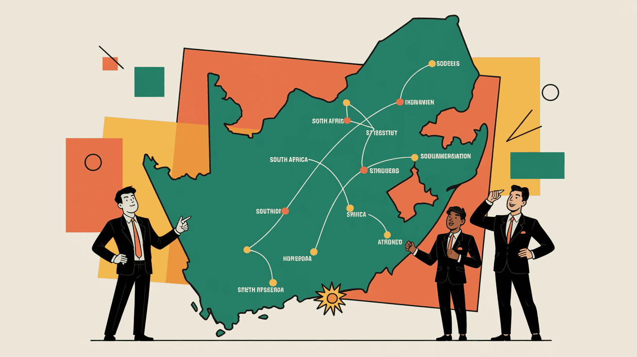 Map of Saudi Arabia highlighting major cities with business professionals discussing SEO and digital marketing strategies.